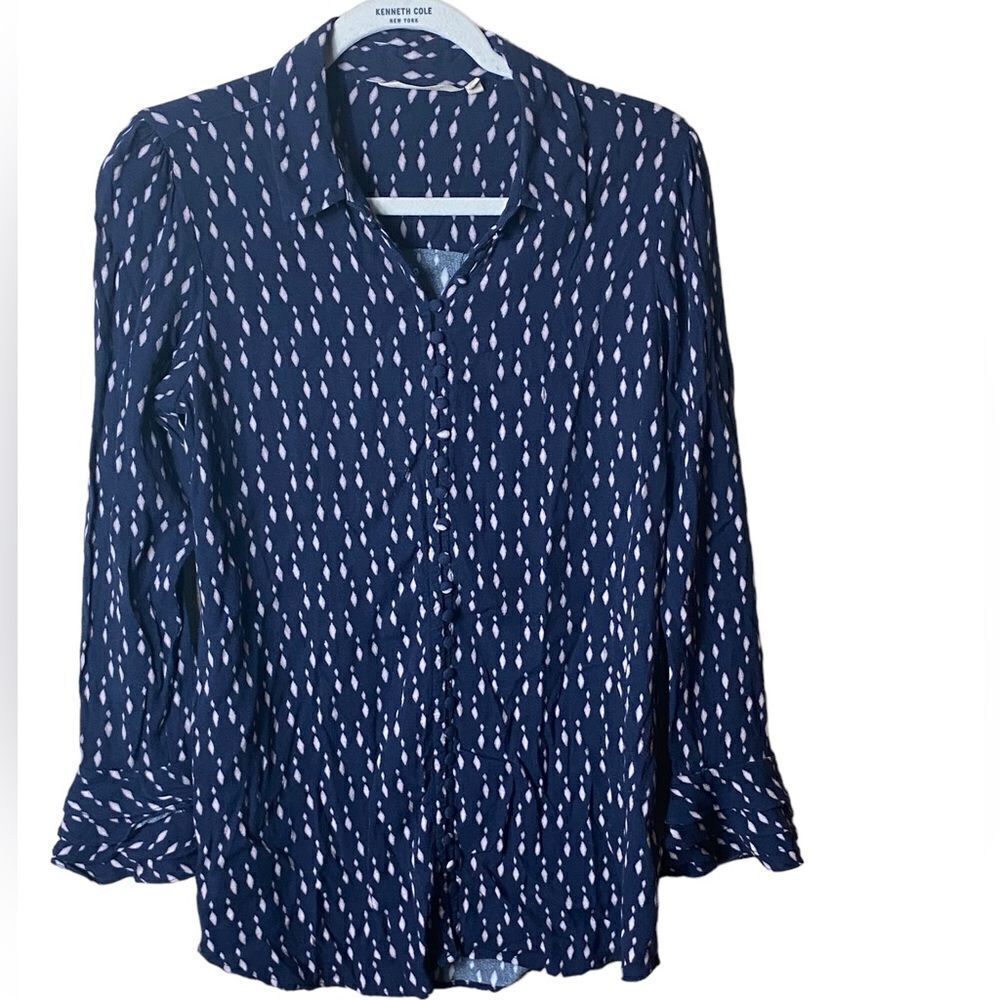 Soft Surrounding Wm’s Sz Sm Blue Diamond Design Tunic Button Up Blouse Shirt